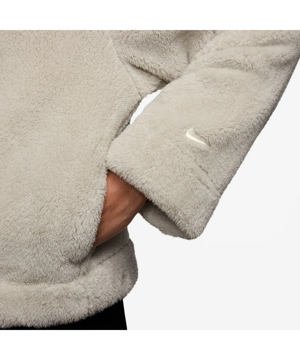Женское флисовое пальто без капюшона с молнией NIKE NSW Essential Sherpa, Off White — фото 3