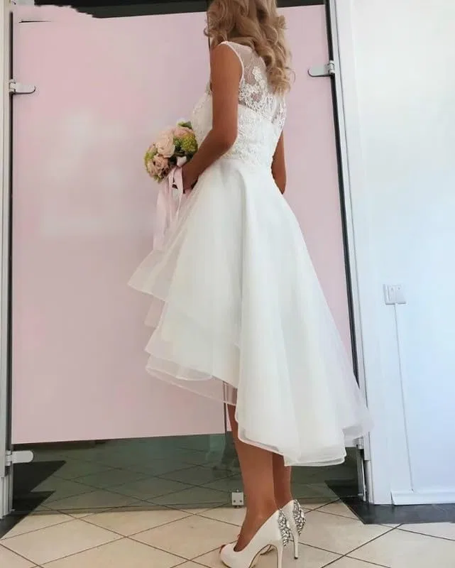 Женское свадебное платье А-силуэта с открытыми плечами Tea Length, F-ivory — фото 4