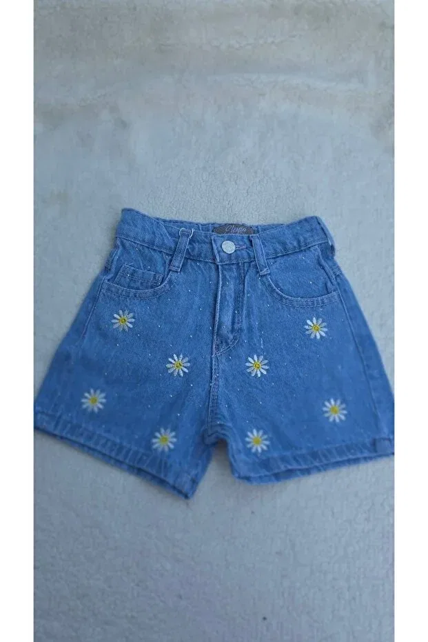 Детские джинсовые шорты для девочек с вышивкой Bilge Trend, Blue — фото 2