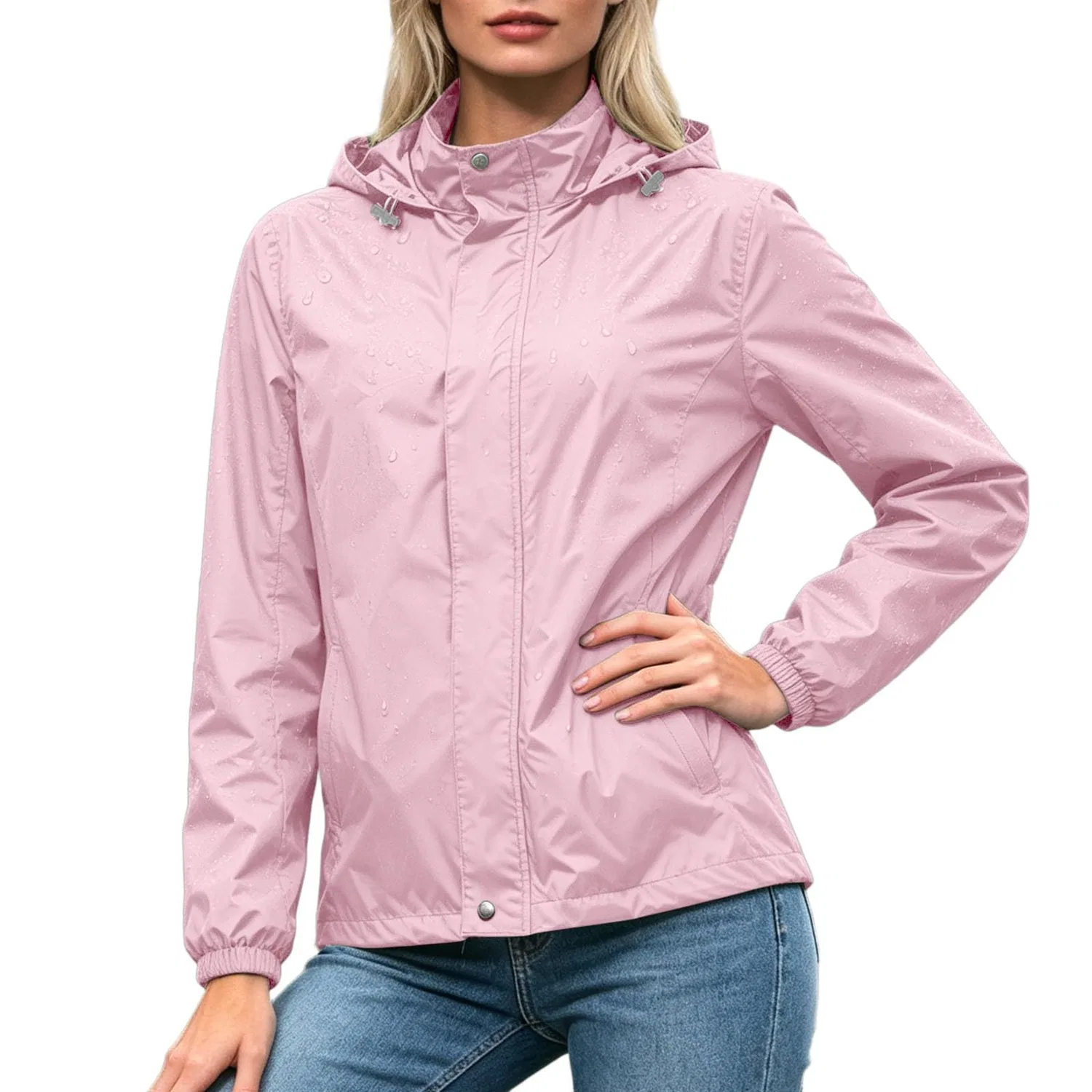 Женская легкая куртка с капюшоном, однотонная, с молнией и карманами, Colore: rosa