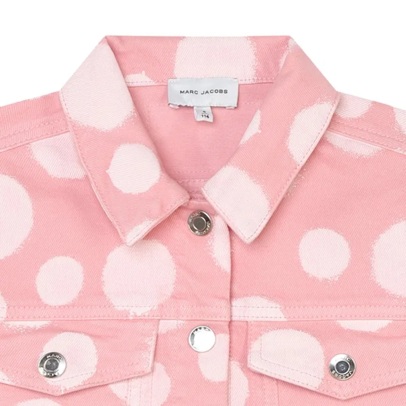 Детская джинсовая куртка с принтом в горошек Polka-Dot Cotton Denim Jacket Little Marc Jacobs, Pink Washed Pink — фото 3