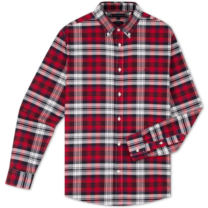 Мужская рубашка с воротником Red and White Checkered Tommy Hilfiger, Red and White Checkered