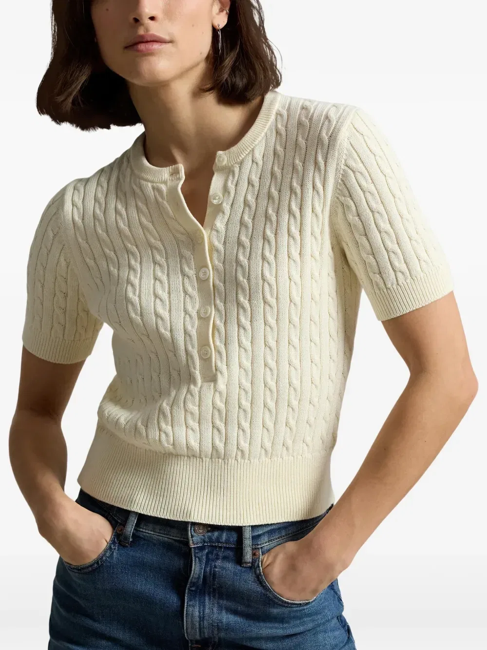 Свитер хенли фактурной вязки Polo Ralph Lauren, белый — фото 3