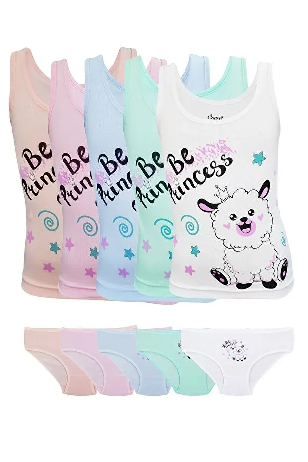 Детский комплект трусиков-шорт для девочек с принтом 5-Piece Lamb Printed Lycra Girl's Athlete Panties Set Onurel, Lamb