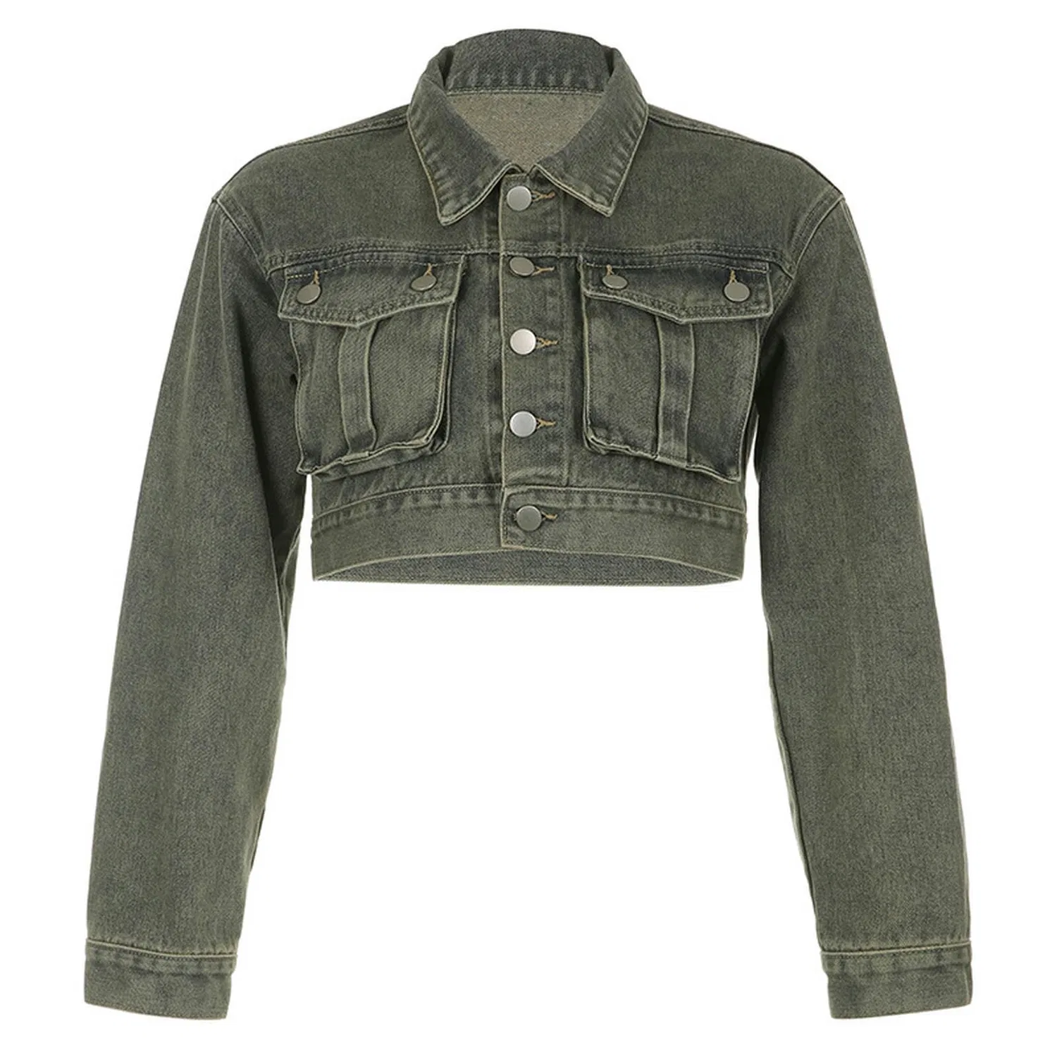 Женская джинсовая куртка с нагрудным карманом New European Style Fashion Top, green