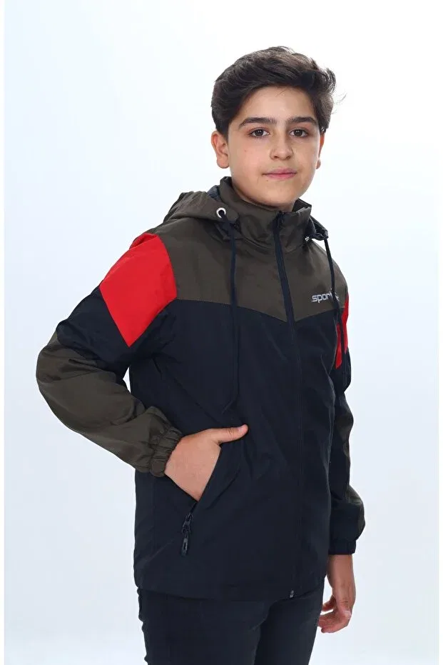 Детское пальто для мальчиков с принтом Sport Printed Hooded Toontoy, Черный — фото 3