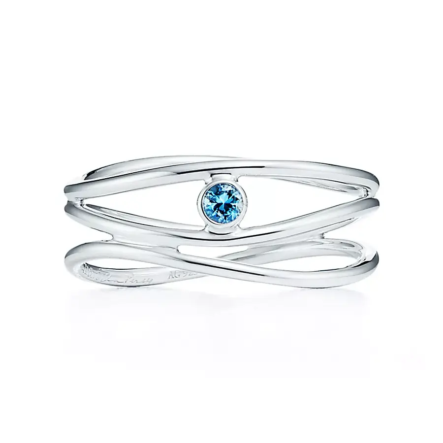 

Кольцо Tiffany & Co. x Elsa Peretti Wave Three-Row, серебро/аквамарин