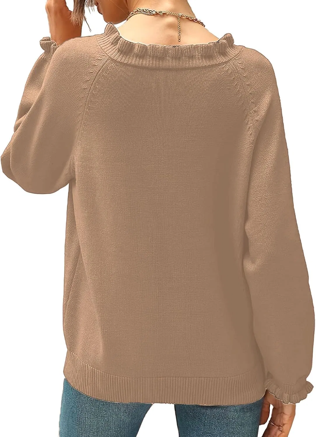 Женский свитшот с рюшами, модель Ruffle Sweaters, хаки — фото 4