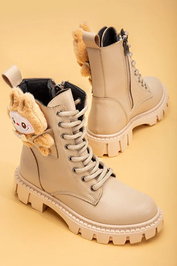 Детские ботинки для девочек на плоском ходу Lapupu Romamod, Beige — фото 4