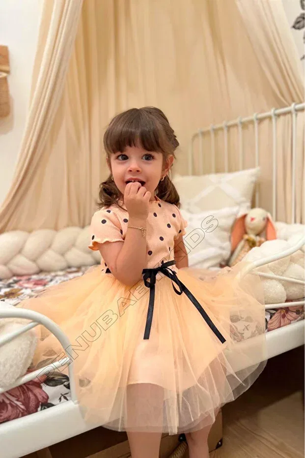 Детское платье для девочек с коротким рукавом, с принтом emily Penu Baby Kids, Salmon — фото 4