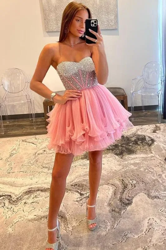 Женское коктейльное платье с воланами из тюля Strapless, Purple — фото 4