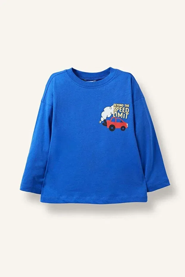 Детская футболка для мальчиков с принтом Oversize Crew Neck Printed Long Sleeve Defacto, Blue-Be114