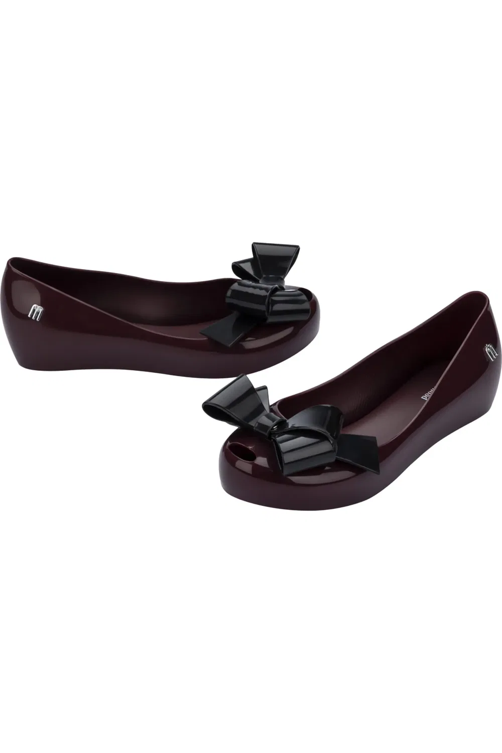 Детские туфли балетки с бантом из ароматизированного ПВХ Ultragirl Classic Mini Melissa, бордовый/черный — фото 4