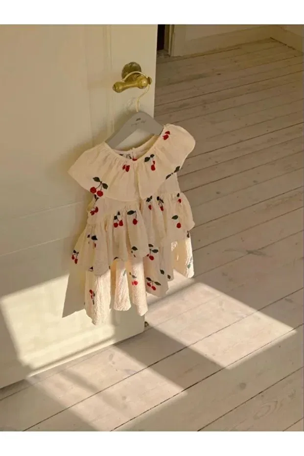 Детское платье для девочек с принтом Cherry Patterned Muslin Fabric Generic Brands, Ecru — фото 2