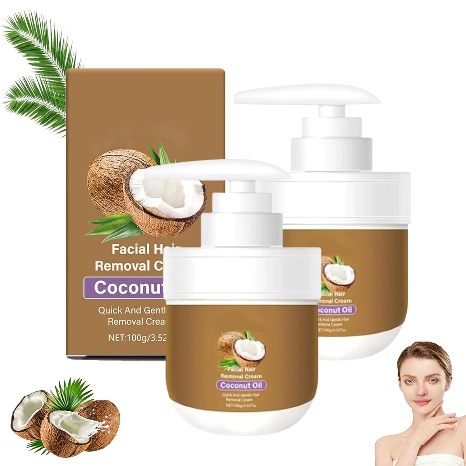 Крем для удаления волос на лице, Coconut Oil, 2 шт, 143 г Generic