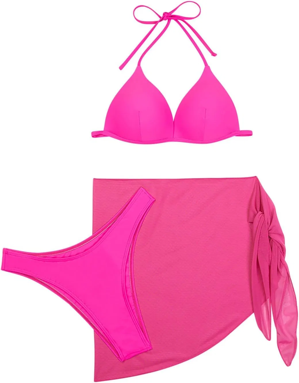Женский бикини-комплект с юбкой-накидкой, Hot Pink — фото 4