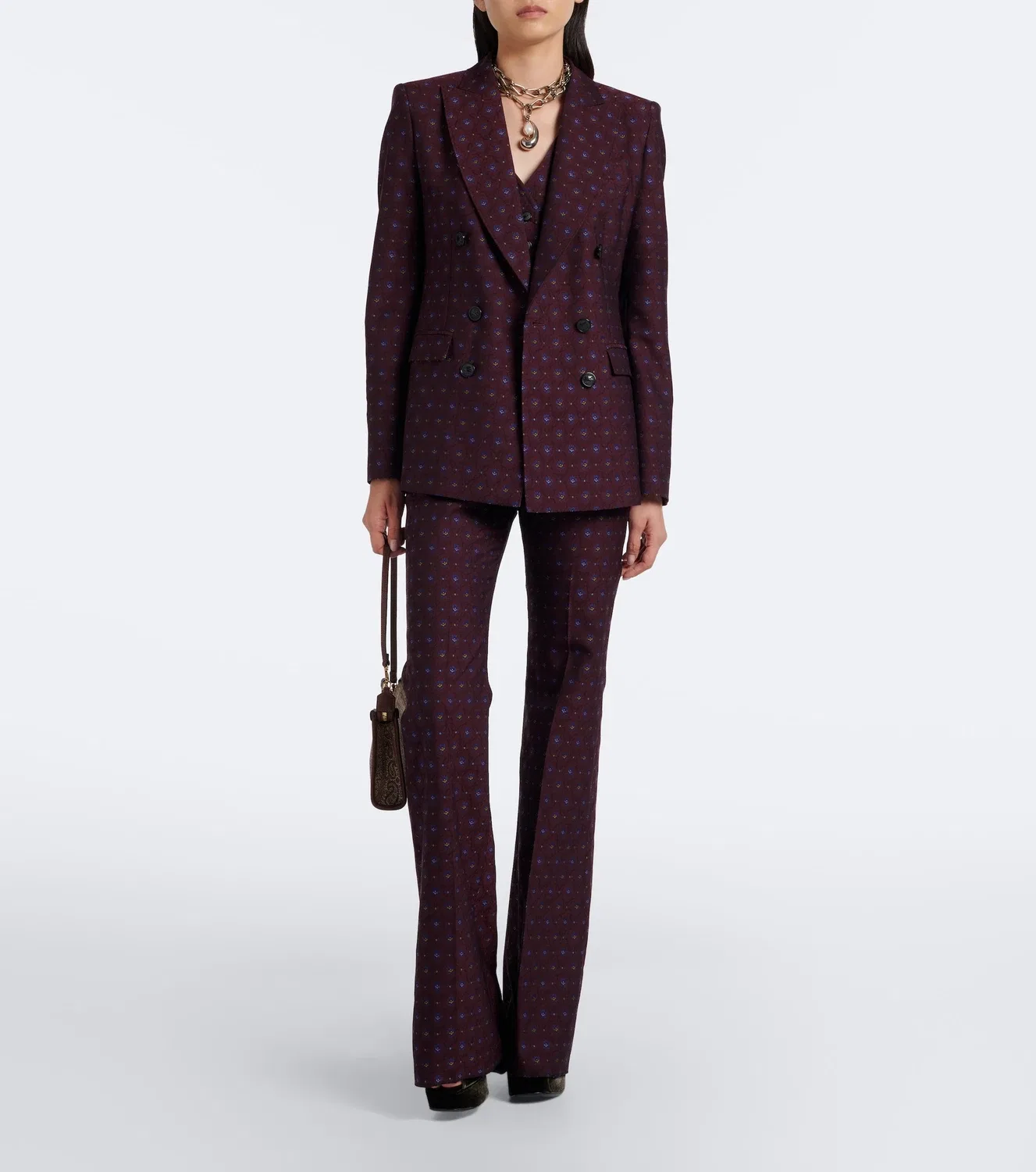 Брюки клеш с цветочным жаккардом Etro, бордовый — фото 2