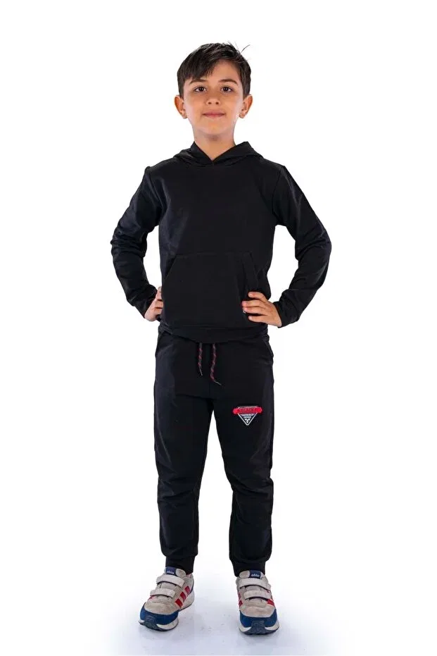 Детский спортивный костюм с капюшоном и кенгуру карманом Minikadam, Black