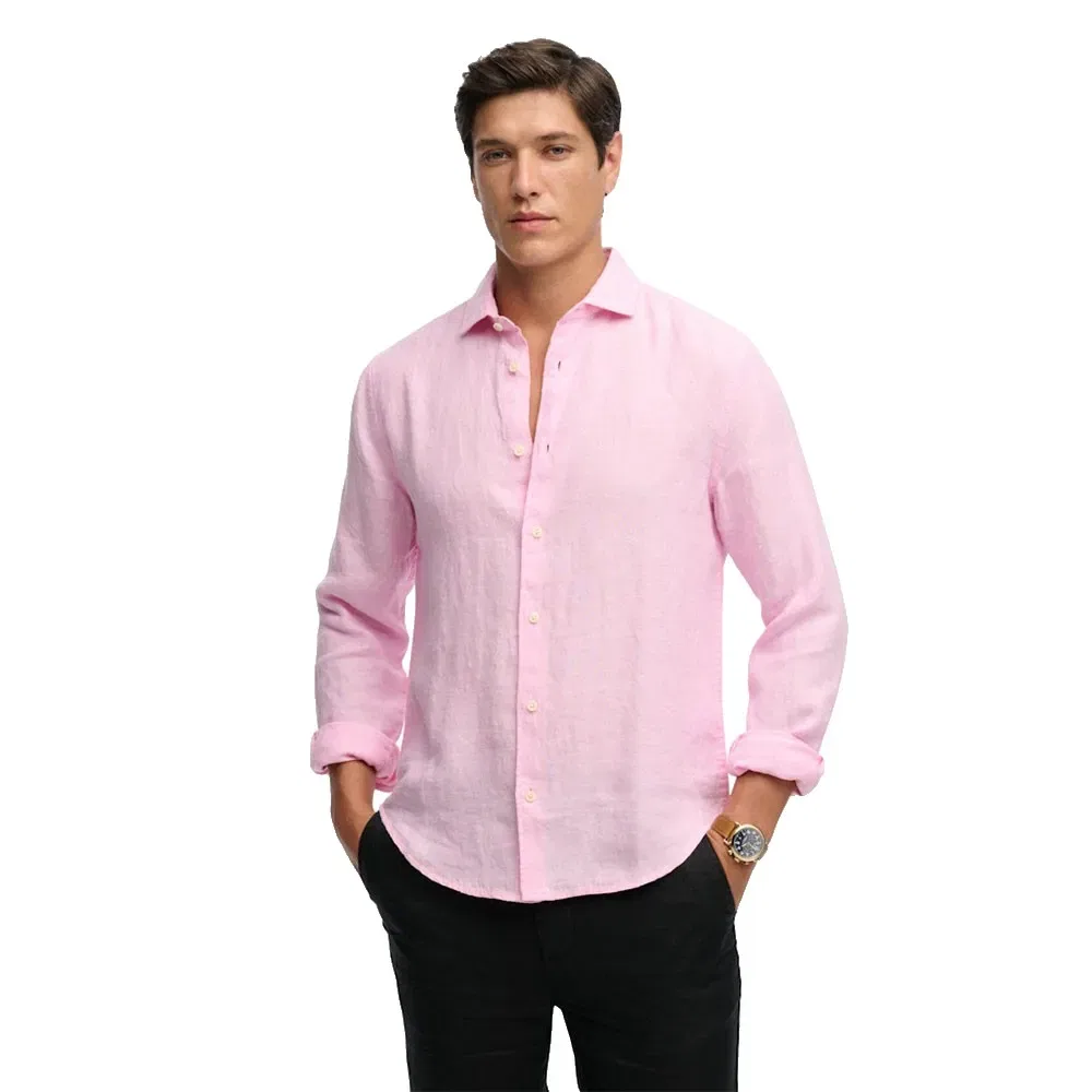 Рубашка с длинным рукавом Riviera Linen Superdry, розовый