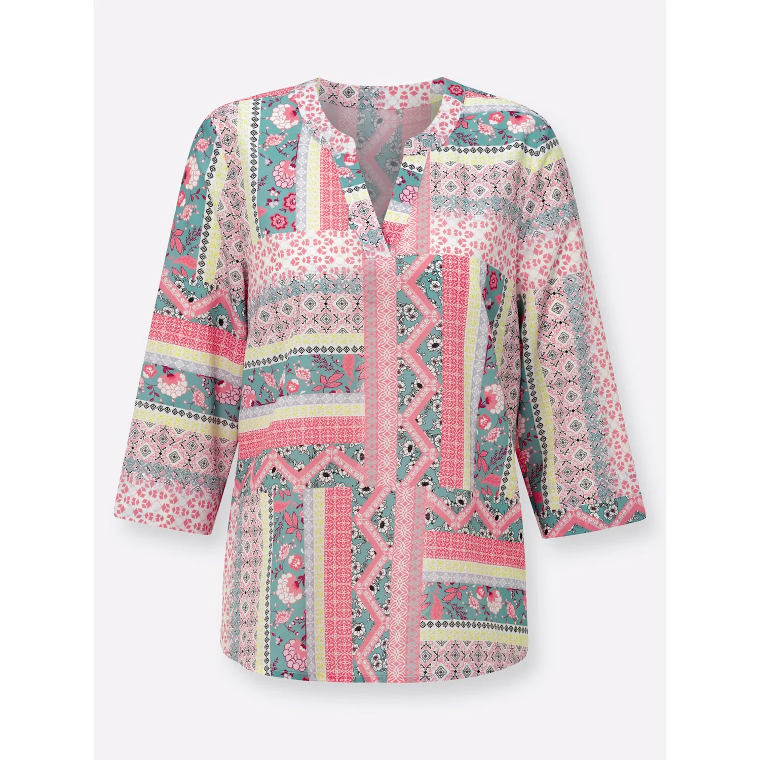 Женская блуза с круглым вырезом и патчворк-дизайном Classic Basics, Flamingo — фото 4