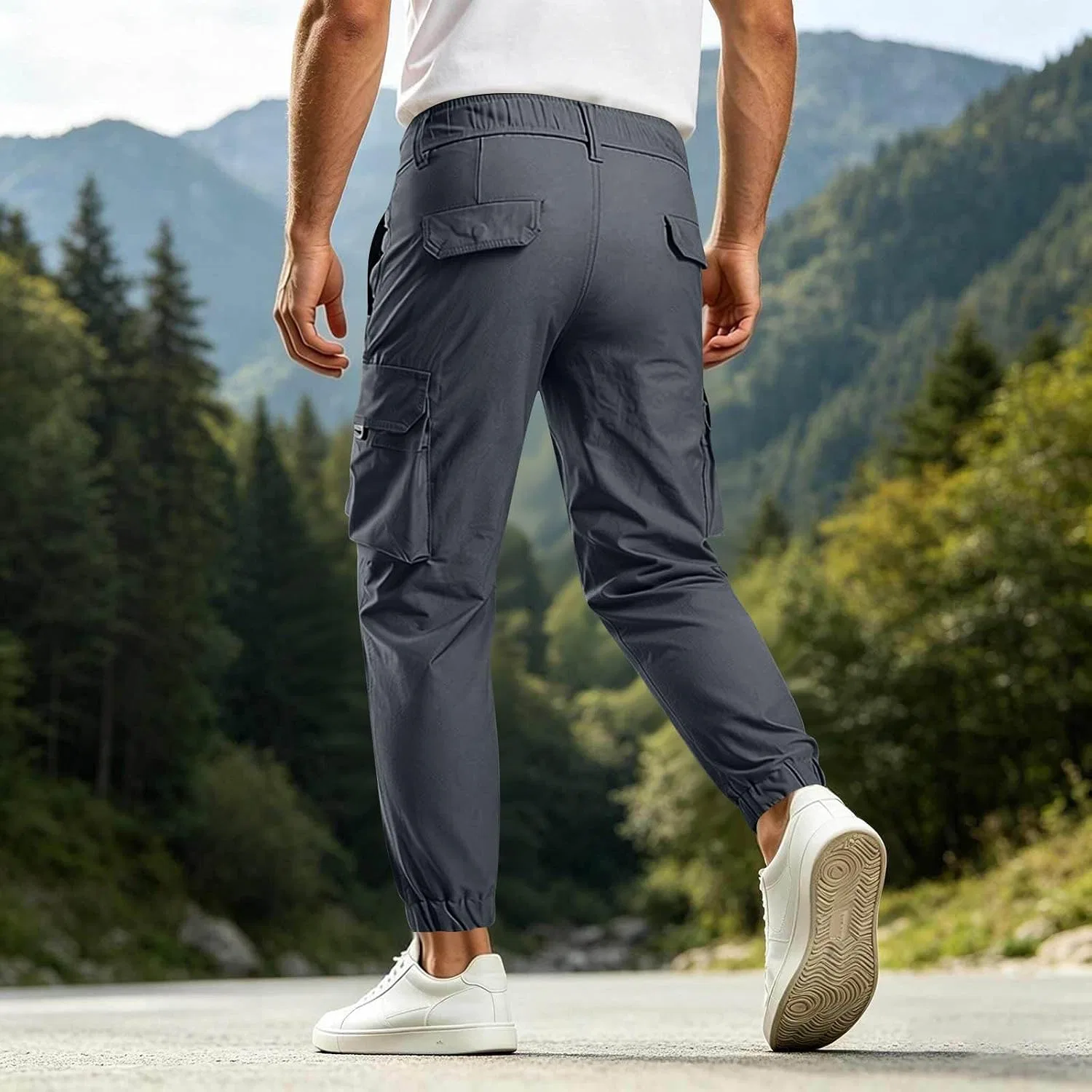 Мужские спортивные брюки карго с прямым кроем, Elastic Waist Outdoor Joggers, серый — фото 3