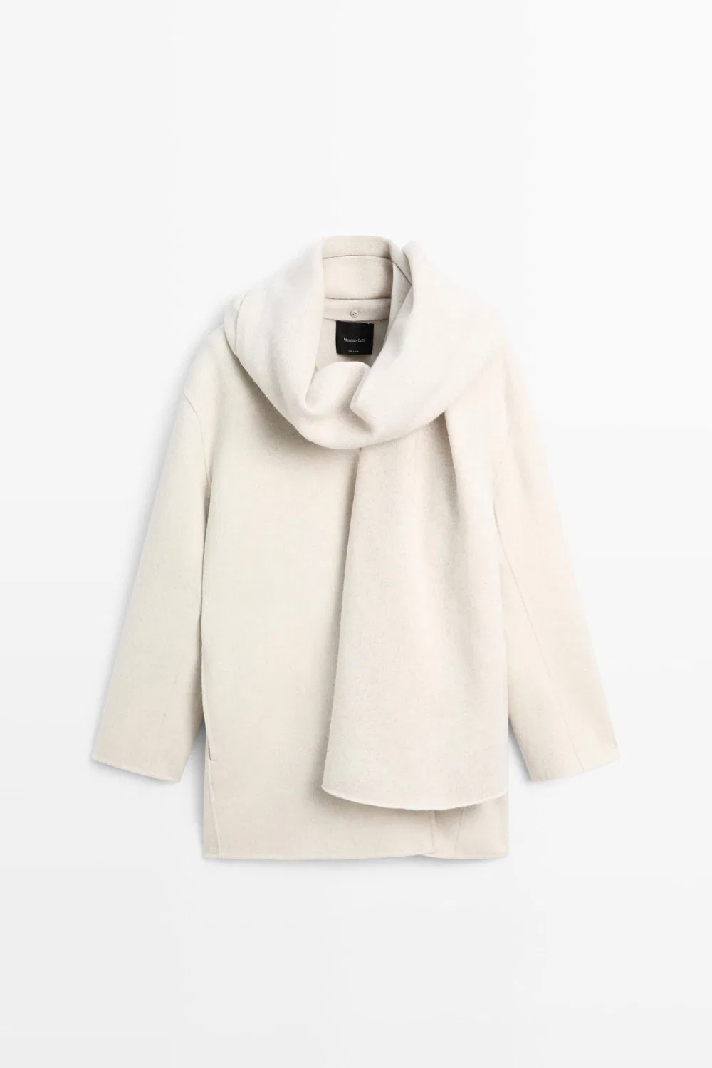 Пальто Massimo Dutti, с отделанным воротником-шарфом, бежевый — фото 2