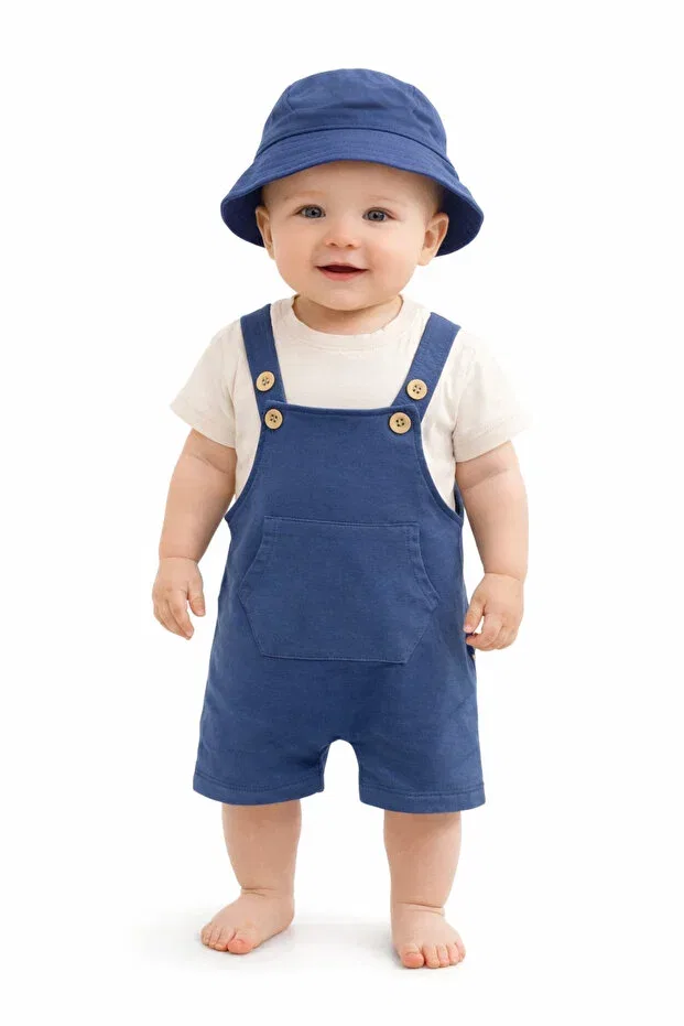 Детский комбинезон для мальчиков с принтом Safari Hat and Pocket Salopet Set Mixmax Bebe, Navy Blue
