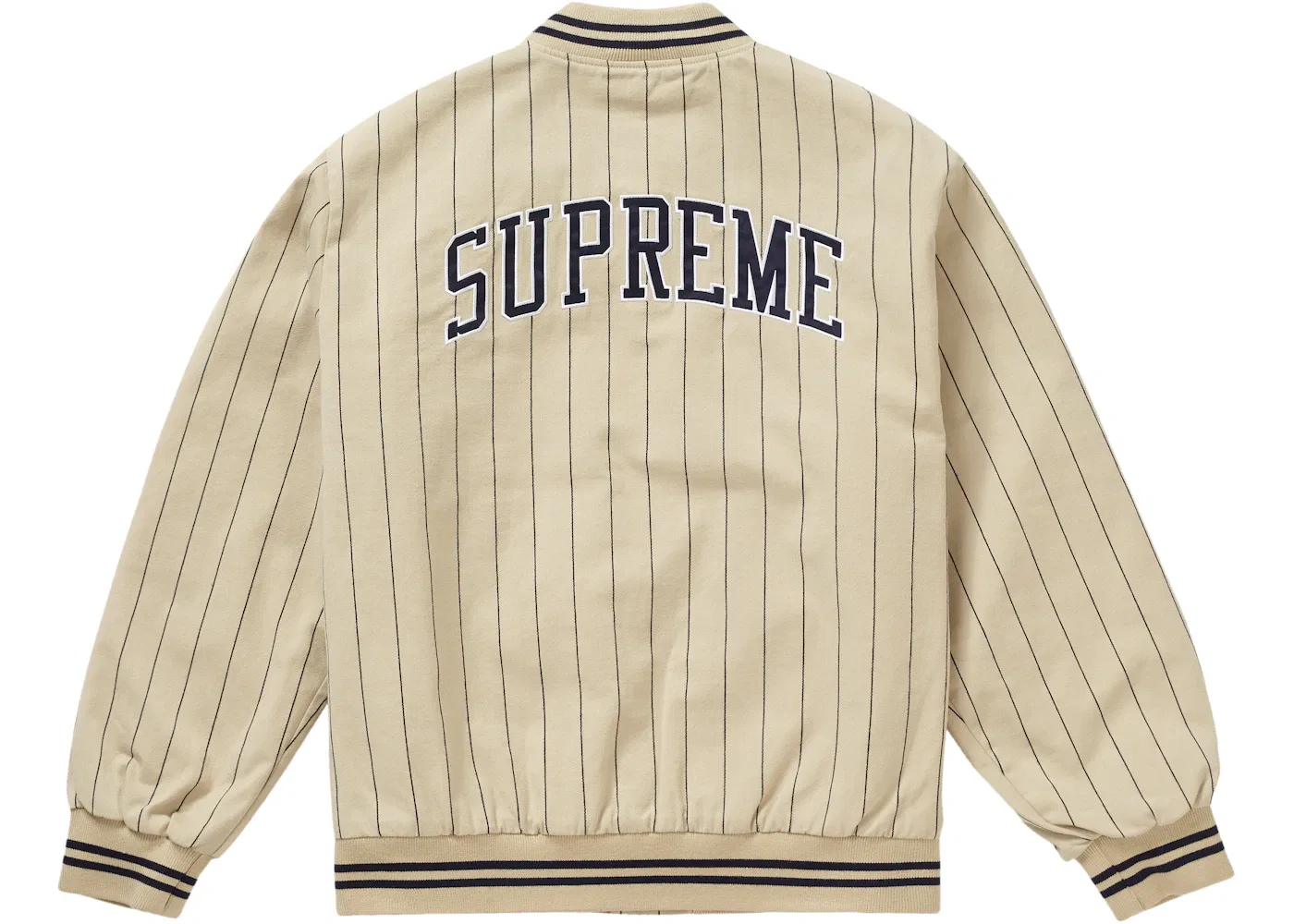 Мужская куртка-бомбер с принтом Supreme Pinstripe Varsity Jacket Tan — фото 3