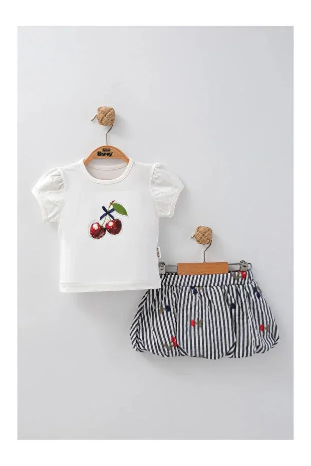Детский комплект для девочек с принтом Cherry Summer Skirt Set Mini Baray, Navy Blue — фото 2