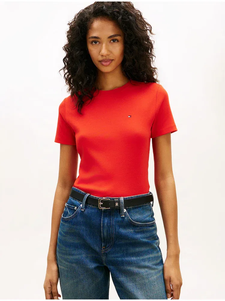 Футболка с длинным рукавом, слим-фит, из рибаны TOMMY HILFIGER, Red