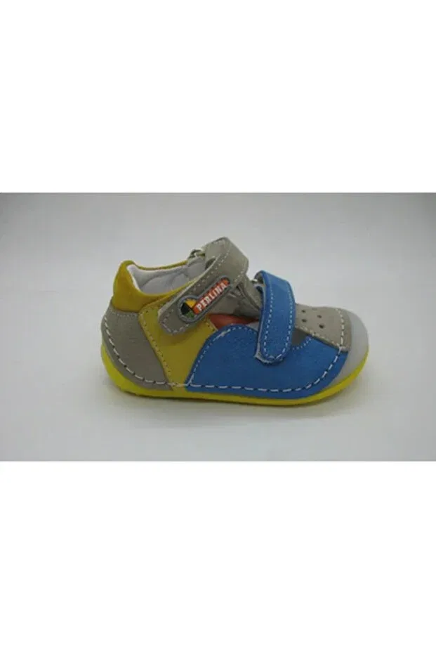 Детская ортопедическая обувь для первых шагов с липучками Perlina, Grey-Blue-Yellow