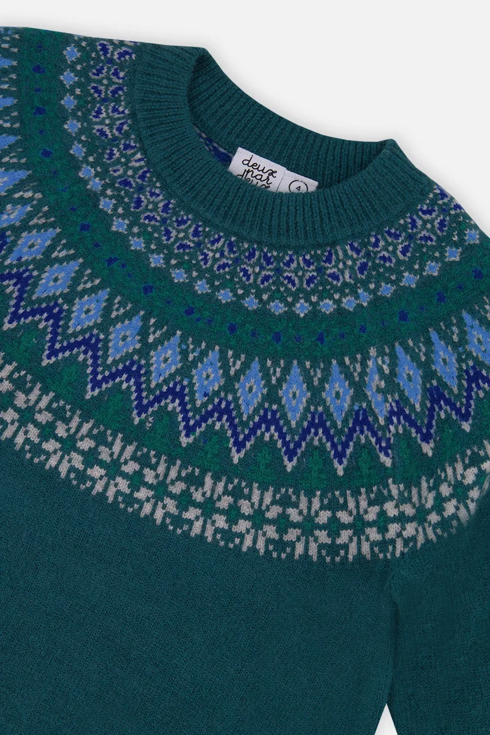 Детский свитер с длинным рукавом Nordic Jacquard Deux par Deux, Dark Green — фото 3
