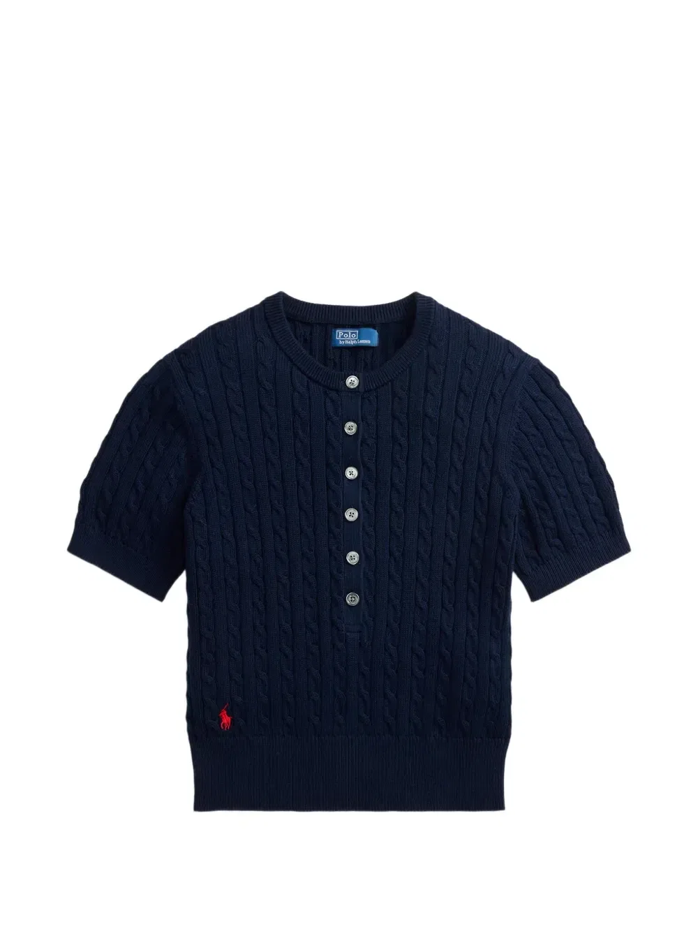Топ фактурной вязки с короткими рукавами Polo Ralph Lauren, синий