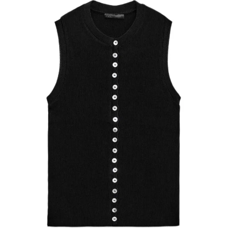 Женский топ без рукавов с круглым вырезом ZARA, Black