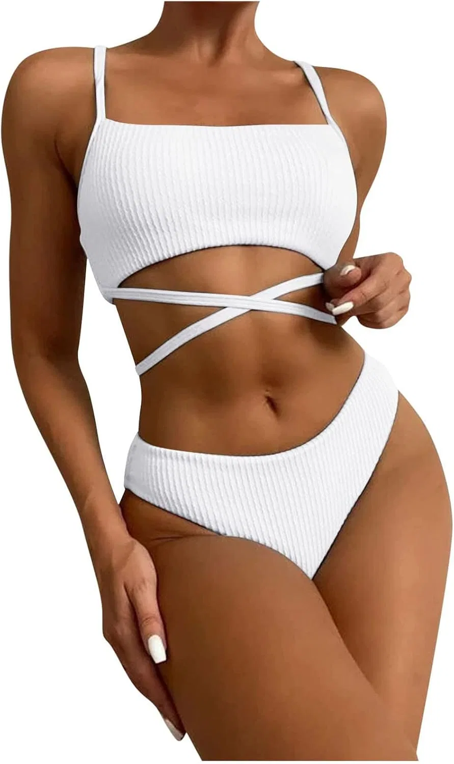 Женский бикини-комплект с перекрестными лямками Spaghetti Straps, White
