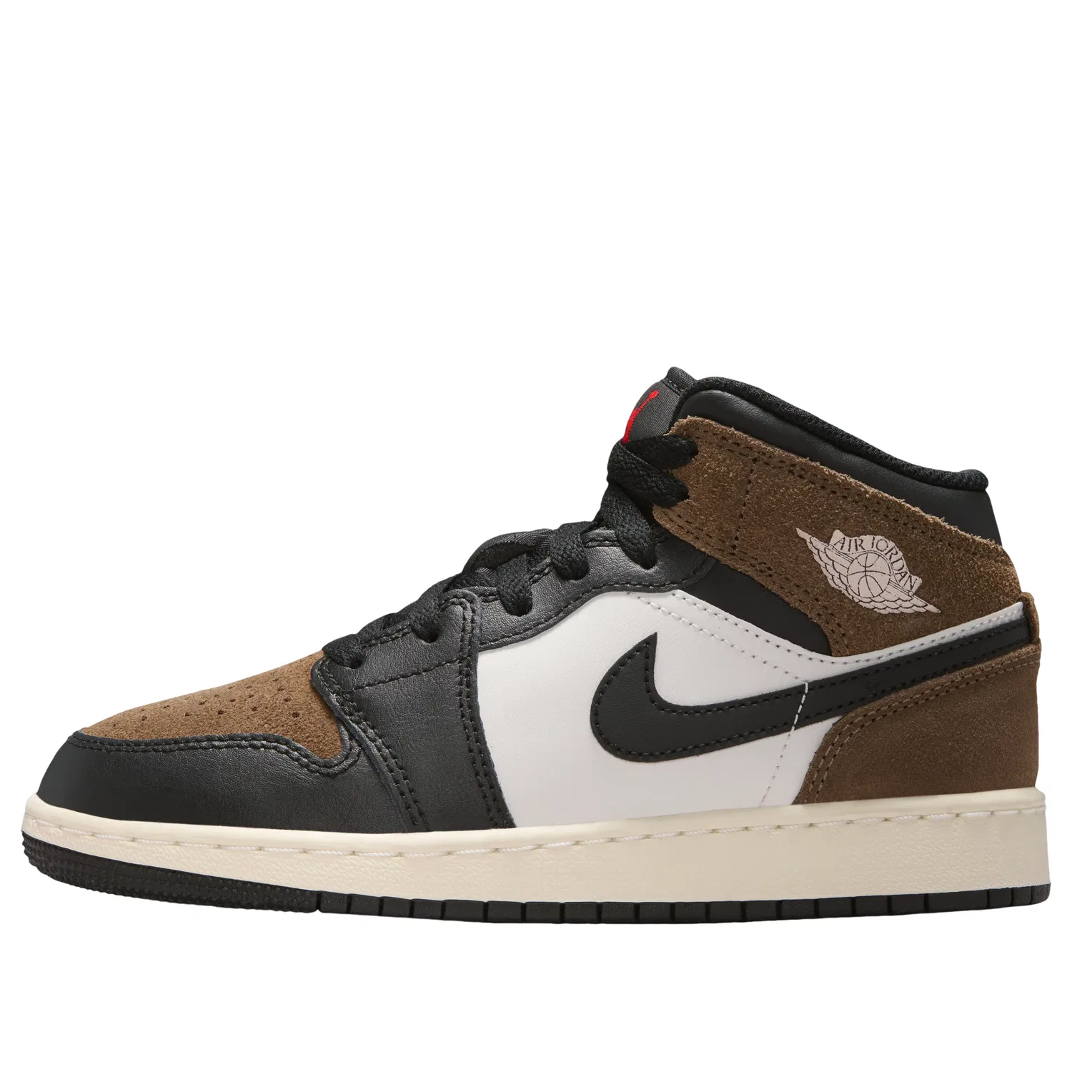 Детские кроссовки с кожаным верхом Air Jordan 1 Mid 'Black Palomino' Jordan, Black/Palomino/University Red/Phantom