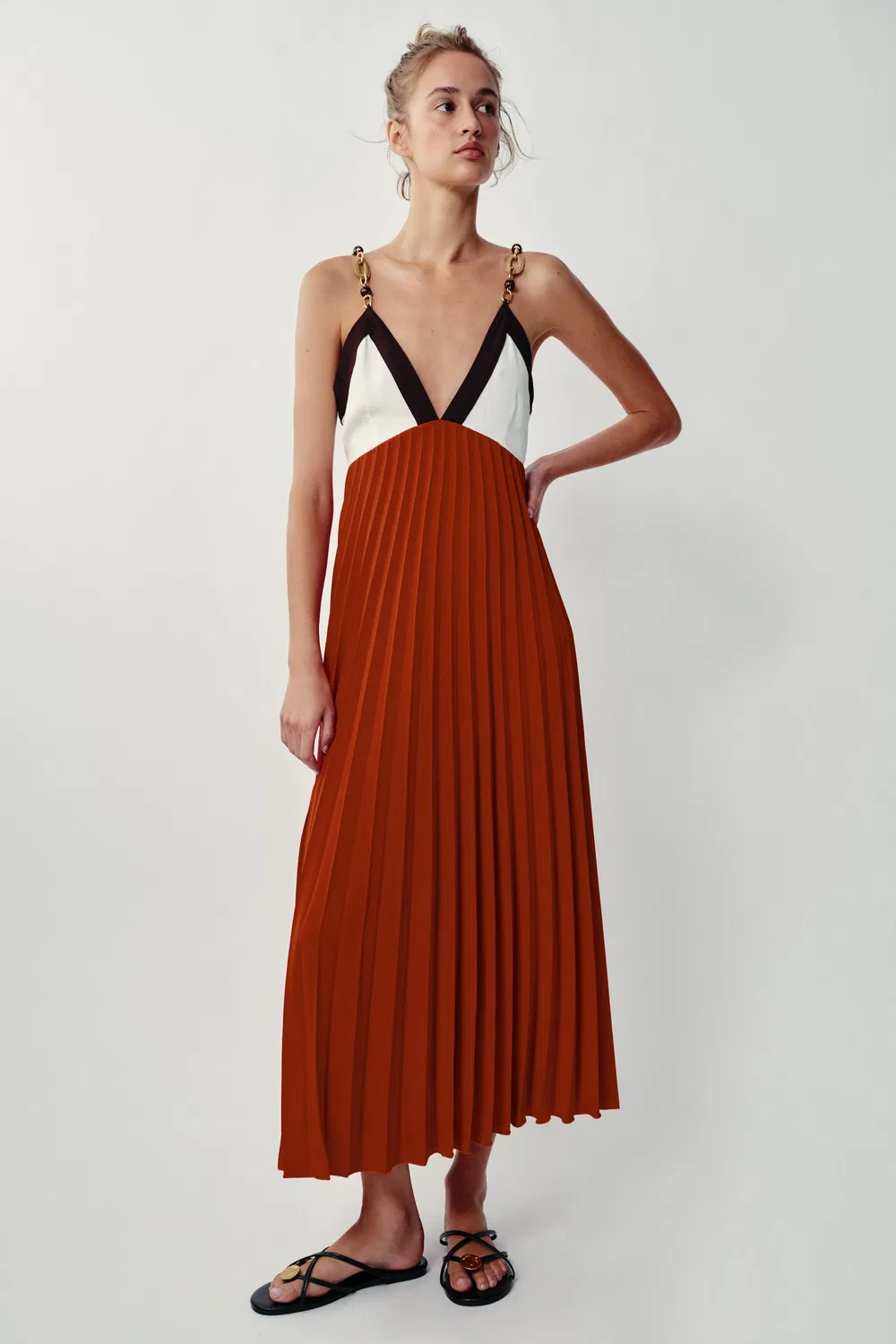 Плиссированное платье миди с бисером ZARA, Multicoloured