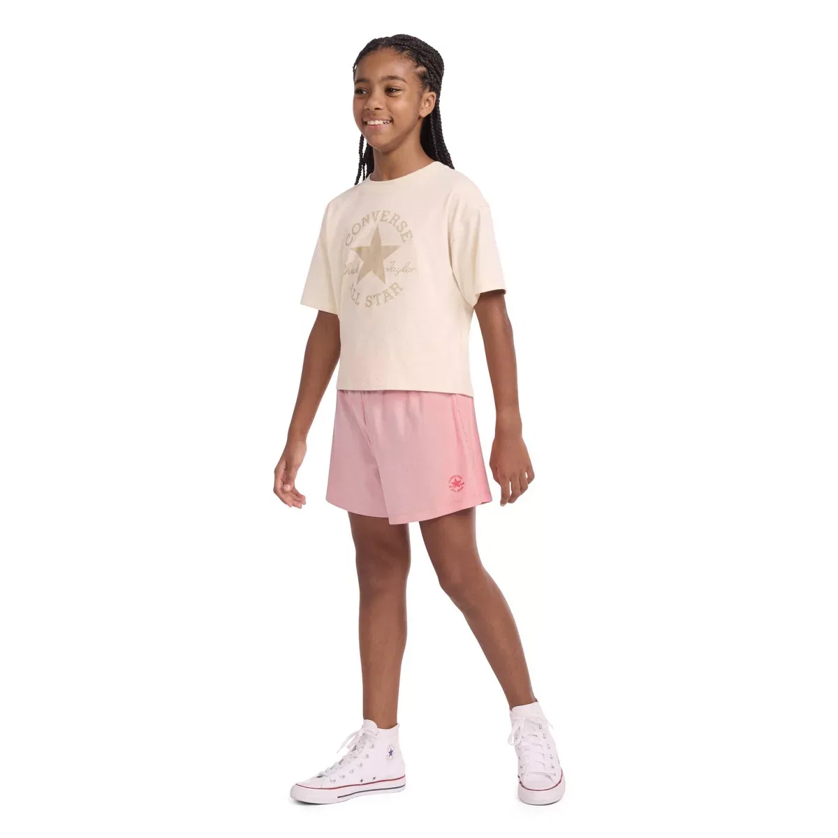 Детские шорты для девочек трикотажные с завышенной талией Converse, Peach Pink — фото 3