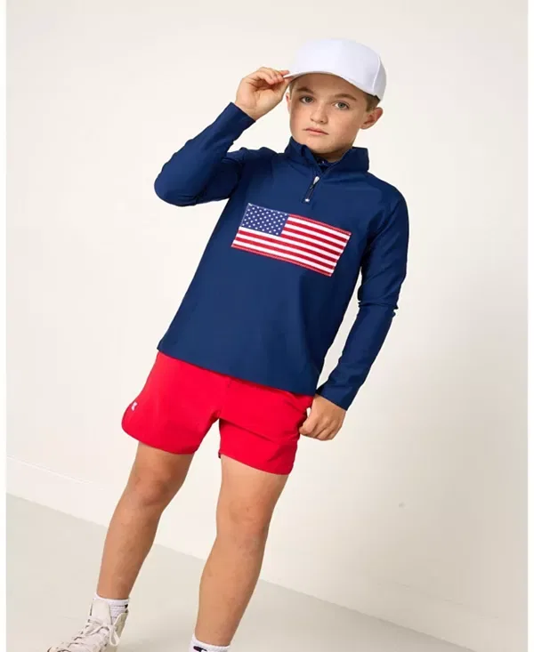 Детский пуловер с полузастежкой для мальчиков с принтом Courtside Kids, Flag Print — фото 4