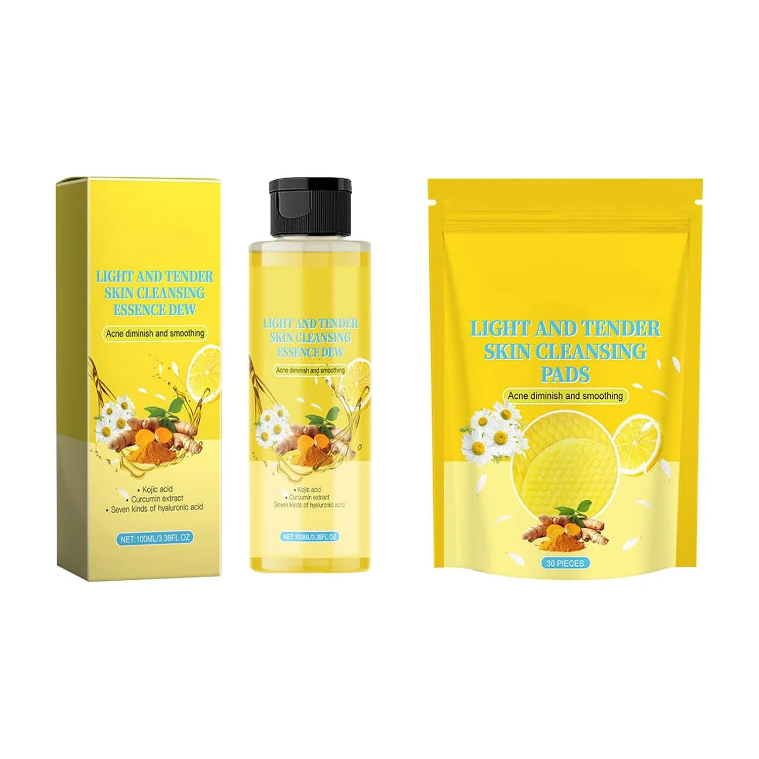 Очищающие патчи Turmeric Kojic Acid, 30 шт, с эссенцией Turmeric Essence Facial Cleanser, Желтый Generisch