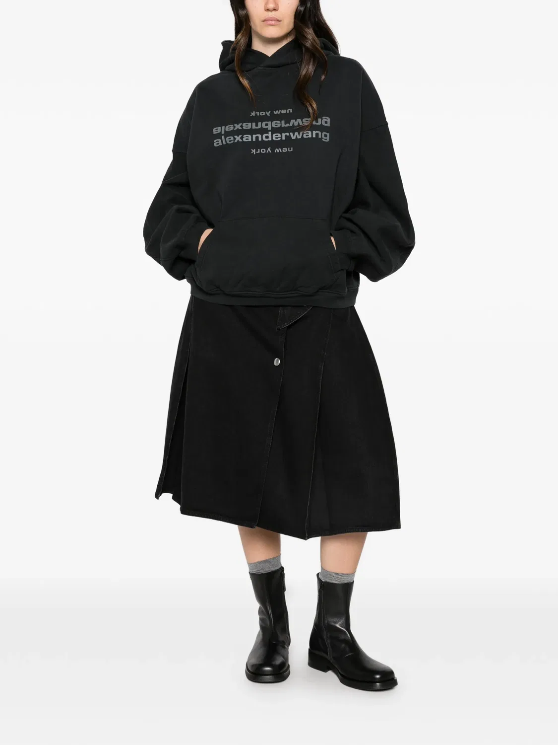 Хлопковое худи с логотипом Alexander Wang, черный — фото 3