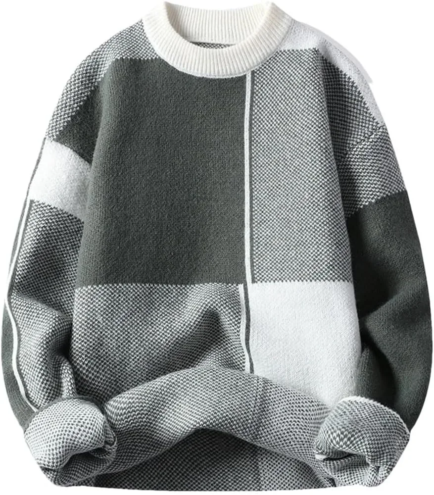 

Мужской вязаный свитер Slim Fit в клетку с круглым вырезом