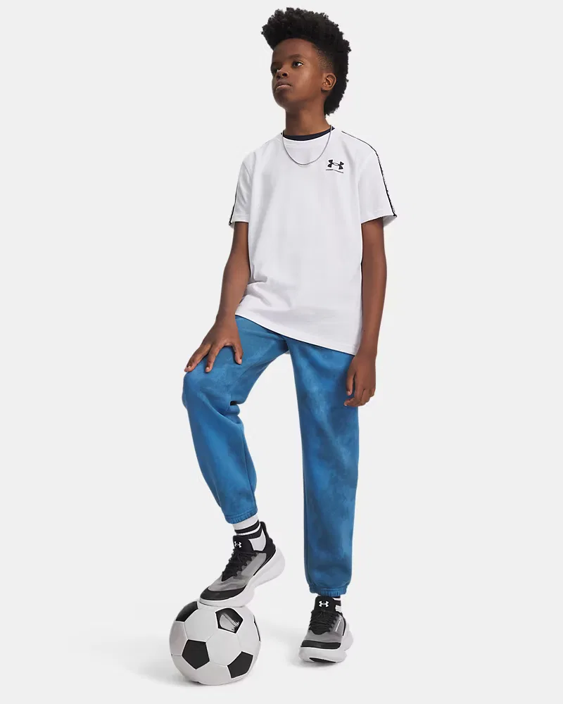 Детские штаны на флисе с начесом, внутренний шов 63,5 см, UA Icon UnderArmour, Aegean Blue/Black — фото 3