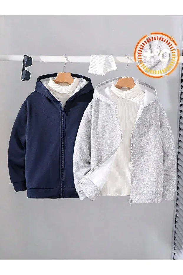 Детский комплект кардиганов на молнии с капюшоном By Layina, Navy Blue-Gray