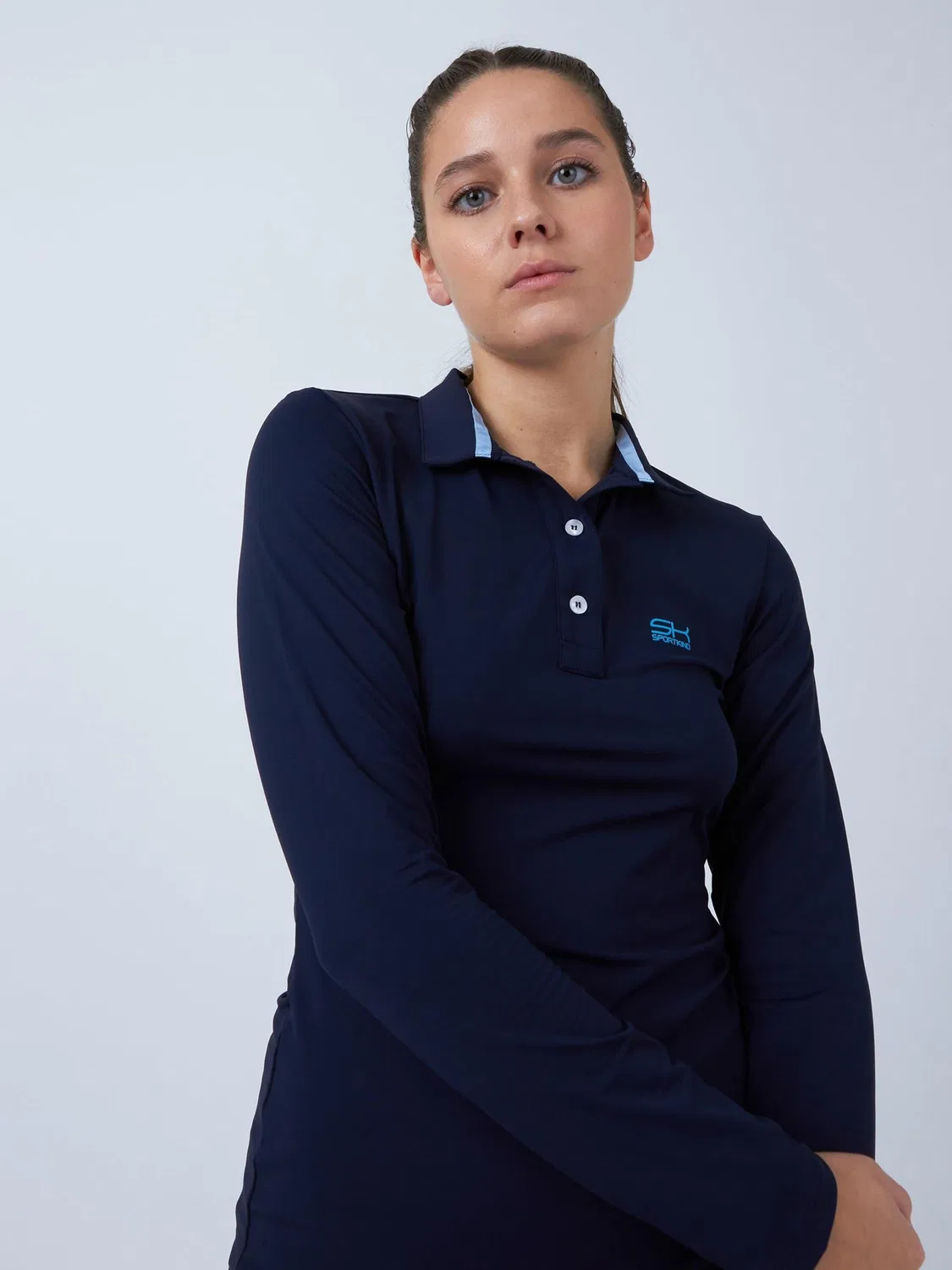 Спортивная рубашка-поло с длинным рукавом Sportkind Performance Shirt, темно-синяя — фото 3