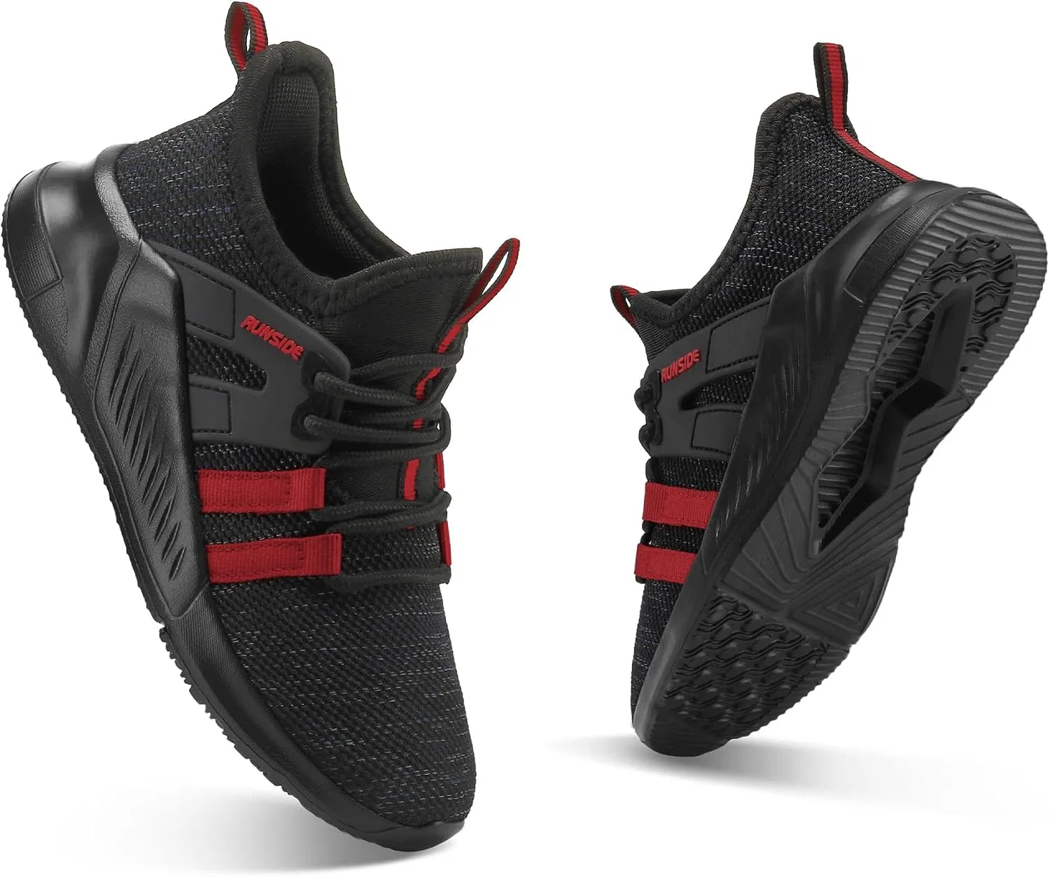 Детские кроссовки для девочек со шнуровкой RUNSIDE, Black/Red — фото 3