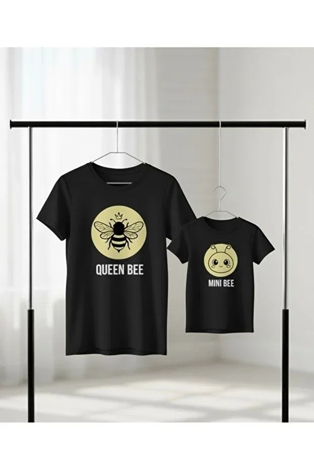 Детская футболка для девочек с принтом Bee printed mother, child combination Tiny And Co, Black — фото 2