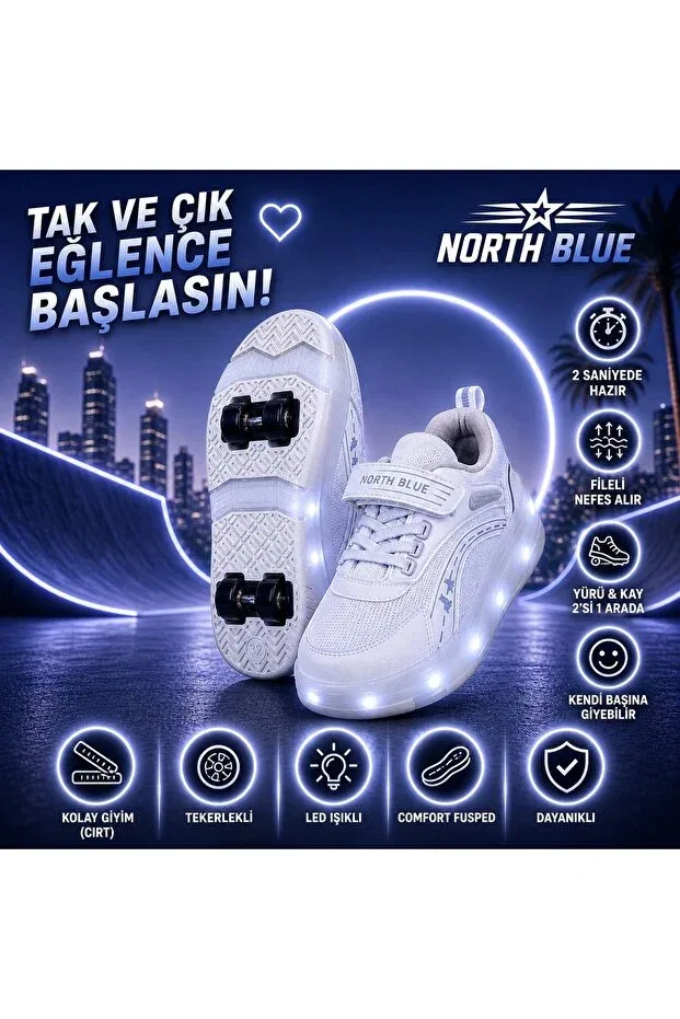 Детские роликовые кроссовки для девочек на колесиках с подсветкой Northblue, White