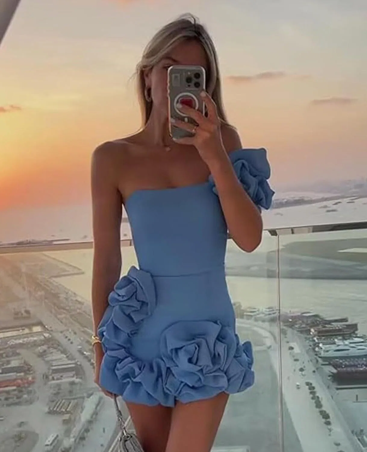 Короткое платье с одним плечом из сатина Bodycon, Yellow — фото 4