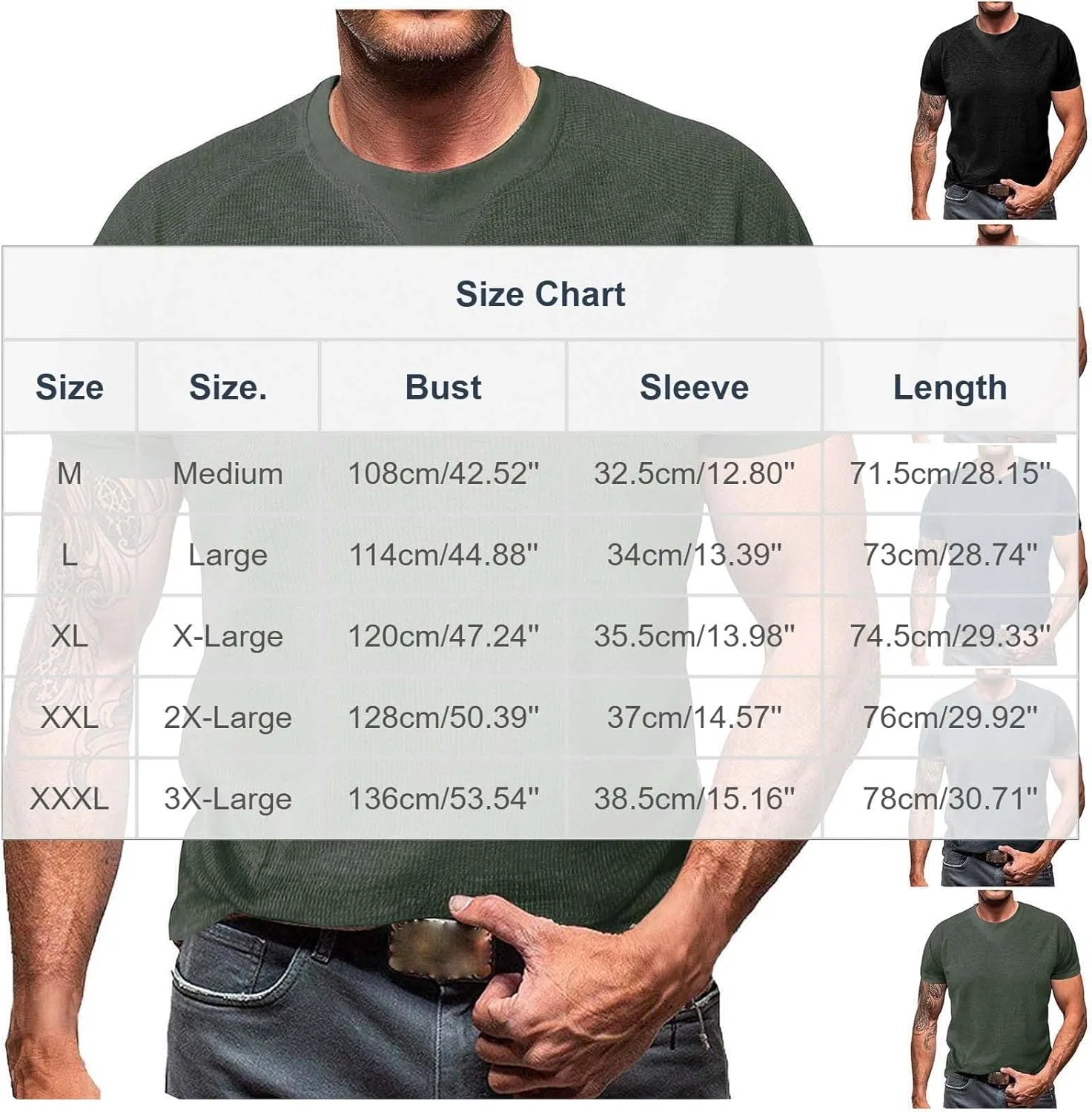 Мужская футболка с вафельной текстурой Casual Trendy, Army Green — фото 3